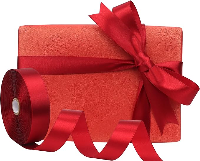 Deep red Solid Satin Ribbon 1 Inch 50 Yards Solid Polyester Fabric Ribbon - Image 5