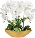 Briful Orchid Fake Flowers 18in White Artificial Orchid Silk Flowers in Gold by Briful