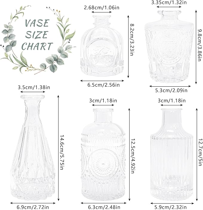 Glass Bud Vase Set of 5, Mini Vintage Vase - Image 2
