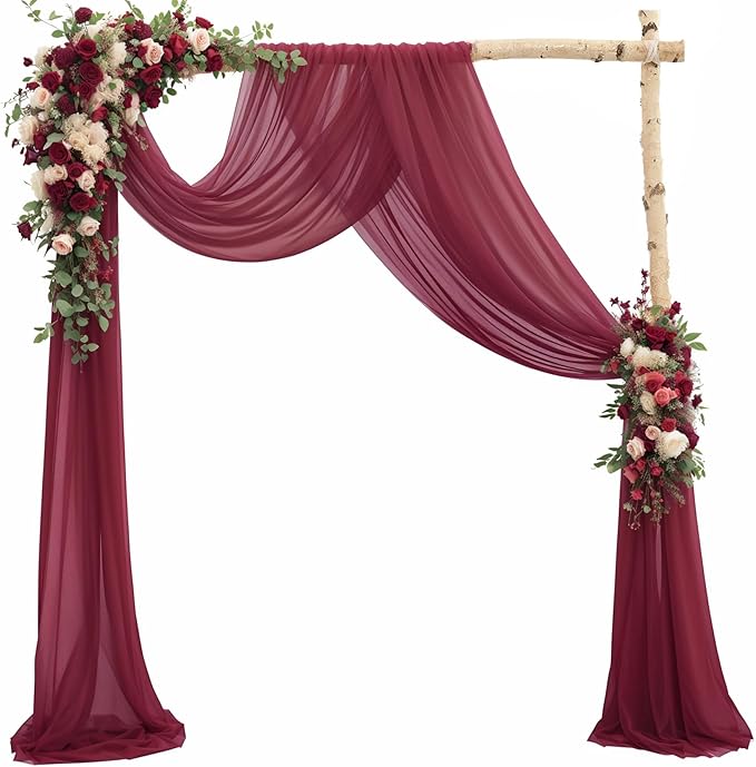 2 Panels Wedding Arch Draping Fabric Burgundy Sheer Backdrop Curtain Arch Drape - Image 7