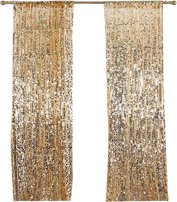 HH 9x9FT Big Gold Sequin Payette Backdrop Curtains Panels, Shimmer Sequin - Image 2