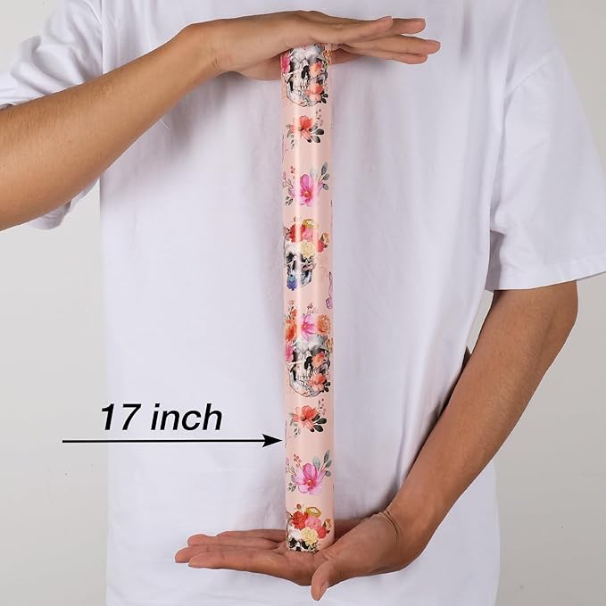 Aimyoo Gothic Wrapping Paper Roll, 17 Inch X 33 Feet Skull Floral Butterfly - Image 3