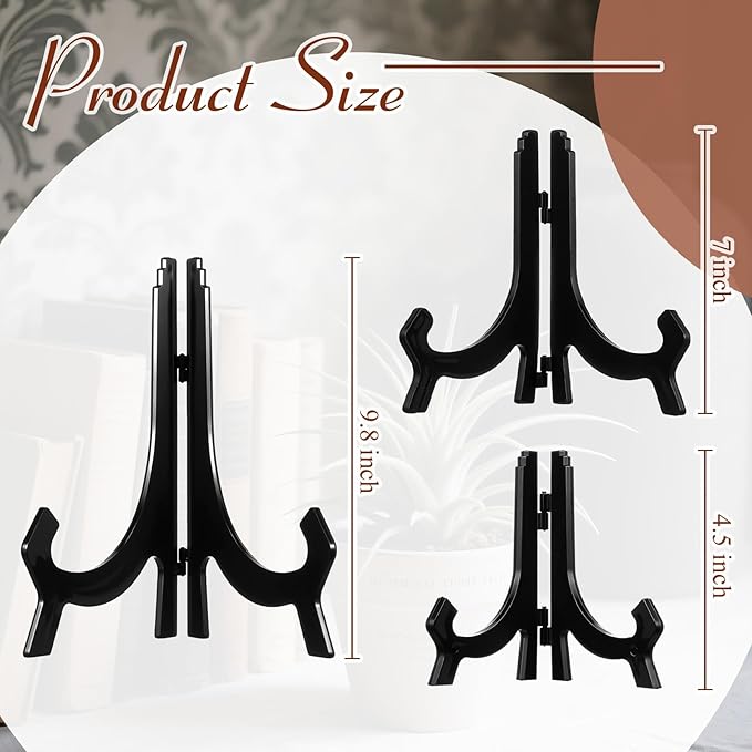 HESTYA 3 Pieces 4.5/7/9.8 Inch Black Acrylic Easels Display Stands Plate Stands - Image 2