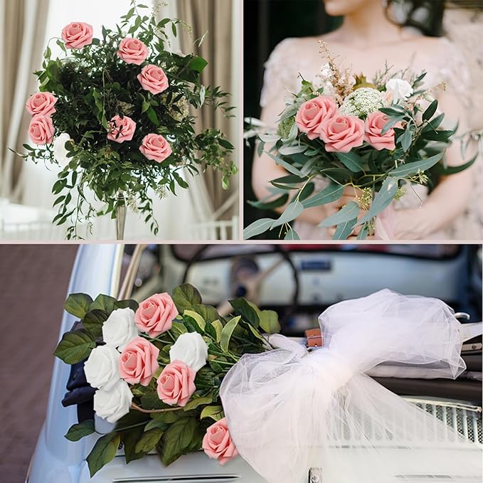 200PCS Artificial Flowers Pink Roses Real Looking Foam Fake Roses - Image 3