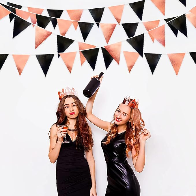 Black Rose Gold Party Decorations Triangle Pennant Banner Flag Rose Gold Black - Image 5