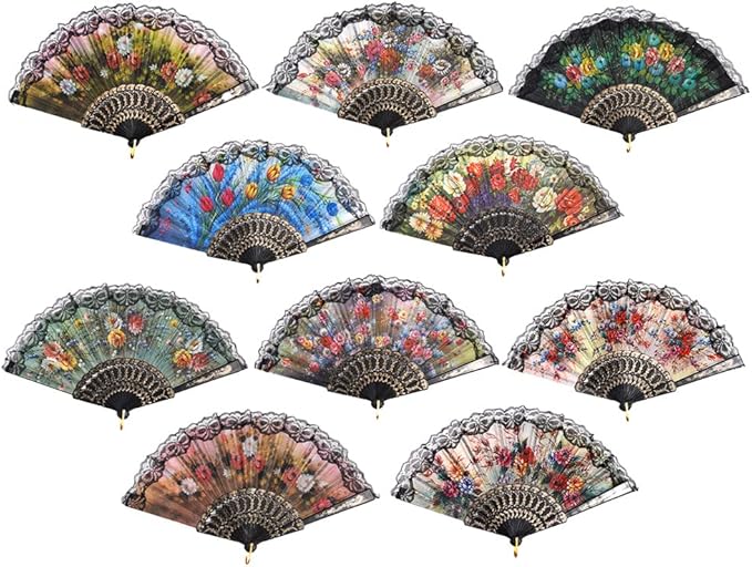 HUNANBANG 1 Dozen 12 Pieces Folding Hand Fans Church Wedding Gift, Party Favors by HUNANBANG