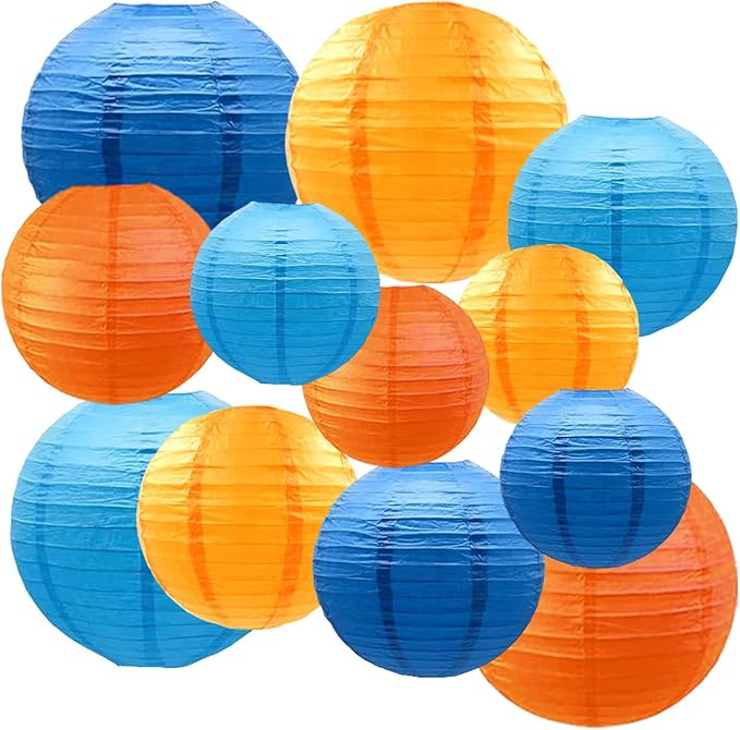 12pcs Orange and Blue Paper Lanterns, Hanging Paper Lanterns by CC+wonderland+zone