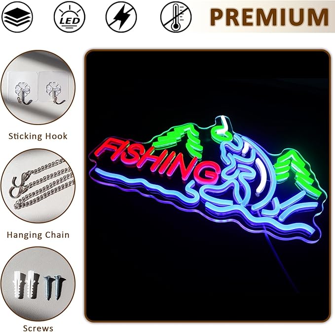 Fishing Neon Sign for Wall Decor, Fish Led Signs for Room, USB Dimmable Neon - Image 6