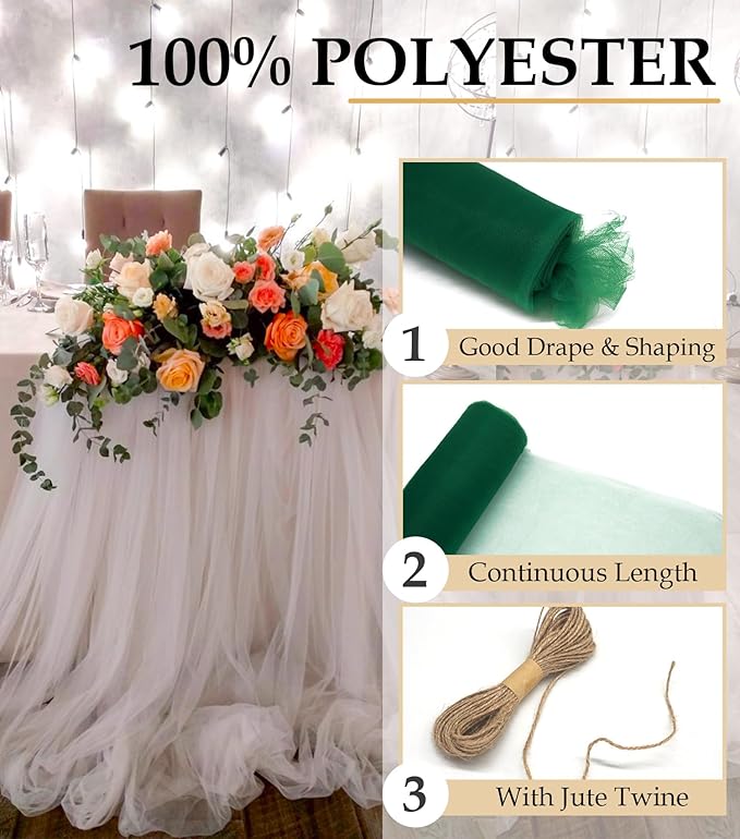 Hunter Green Tulle Fabric Roll - Image 4