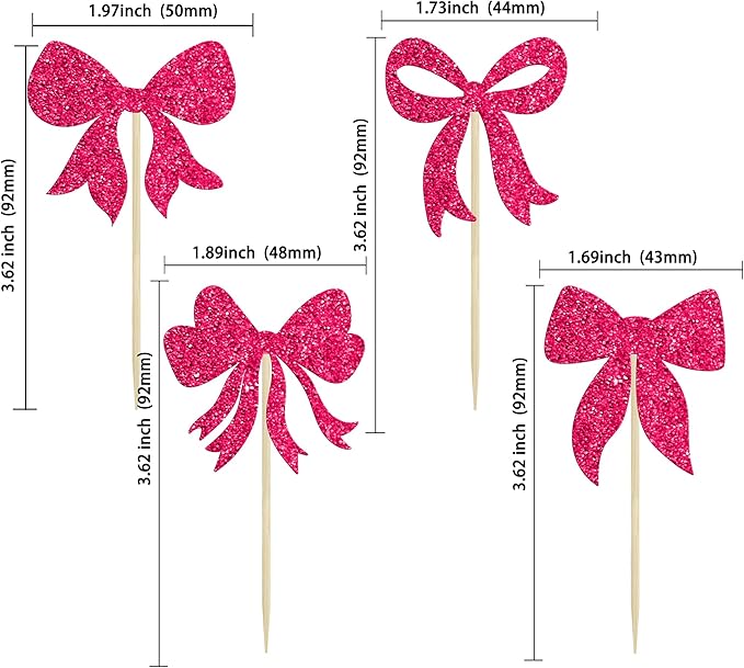 Gyufise 36Pcs Bow Cupcake Toppers Glitter Bowknot Cupcake Picks Bow Tie - Image 2