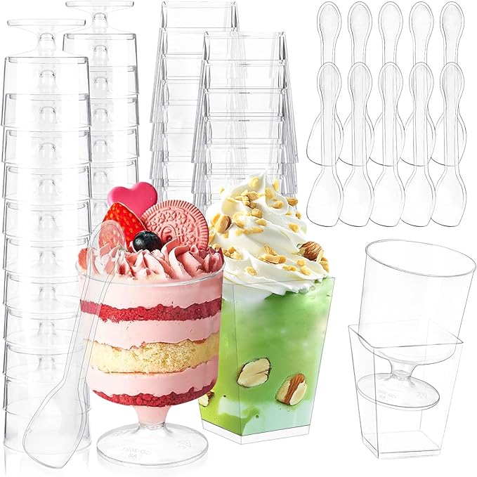 300 Packs Dessert Cups with Spoons, 5 OZ Mini Clear Plastic Disposable Parfait by CALBODE