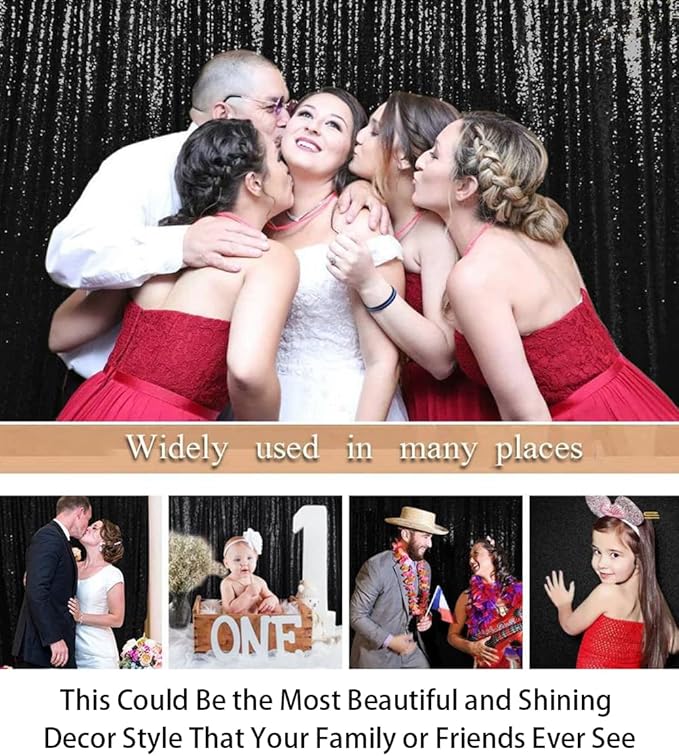 ShinyBeauty 2Pcs 5FTx10FT Black Sequin Backdrop Curtain | Glitter Wedding & - Image 5
