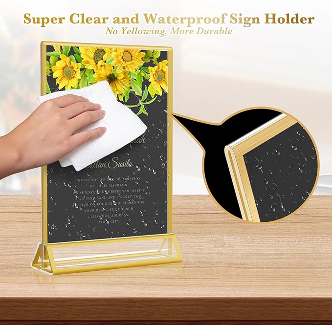 Acrylic Gold Sign Holders 5x7, 12 Pack Wedding Gold Table Number Holders - Image 4