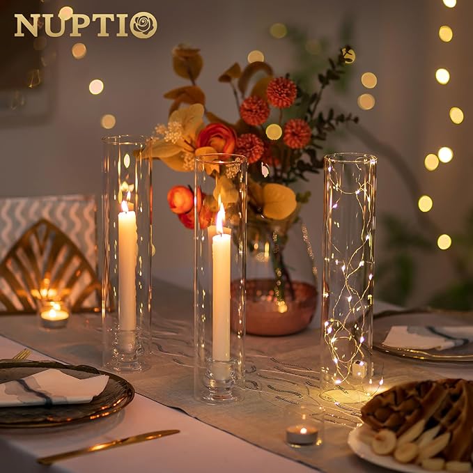 NUPTIO Candle Stick Candle Holder: Set of 6 Glass Hurricane Taper Candleholder - Image 3