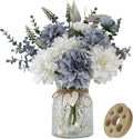 Fake Flowers with Vase, 8 Dahlias, with a Flower Arrangement Holder, Silk Faux by SHINFHOMF