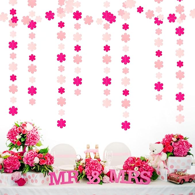 Pink Party-Decorations Streamers-Garland - 52ft Flower Hanging Paper Banner - Image 4