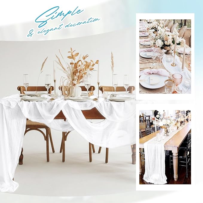 Aktor 12 Pack White Table Runner Boho Cheesecloth Table Runner Semi Sheer Gauze - Image 7