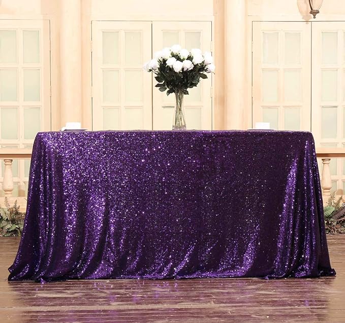 SquarePie Sequin Tablecloth 50 x 72 Inch Purple Sparkly Table Cloth - Image 8