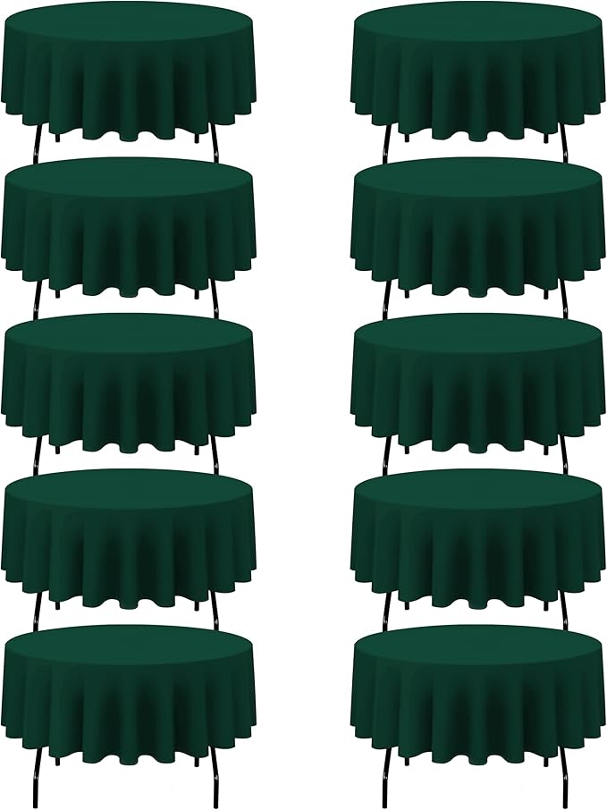 BRILLMAX 10 Pack Hunter Green Round Tablecloths 90 Inch by BRILLMAX