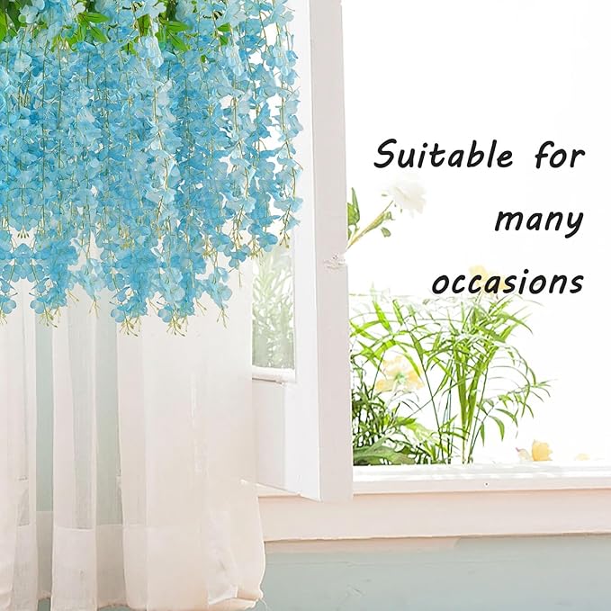 12 Pack Lake Blue Wisteria Hanging Flowers Garland - Image 6