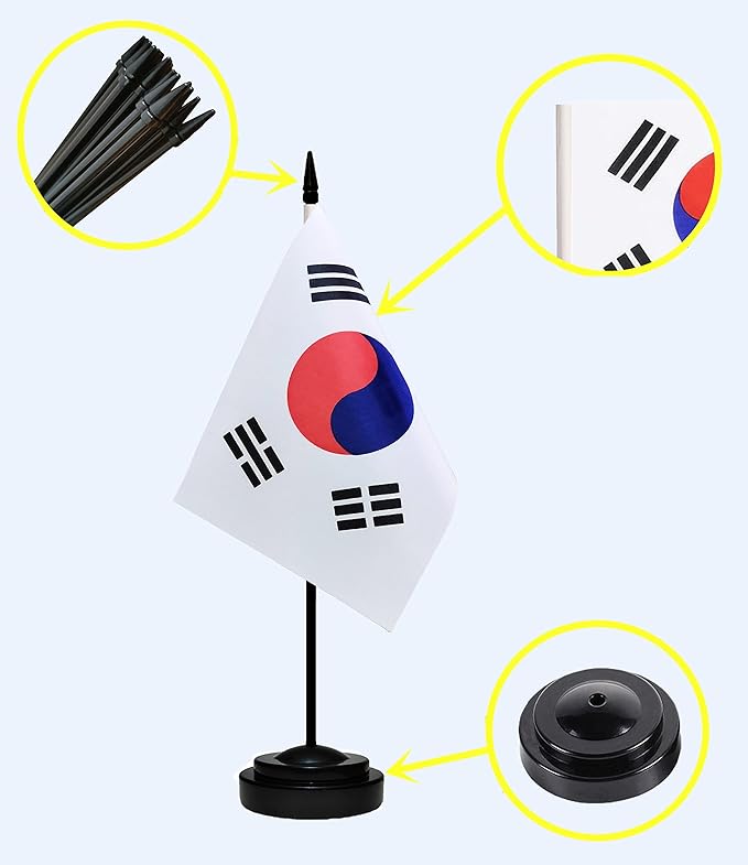 South Korea Korean Deluxe Desk Flag Set Small Mini Miniature South Korea Korean - Image 2