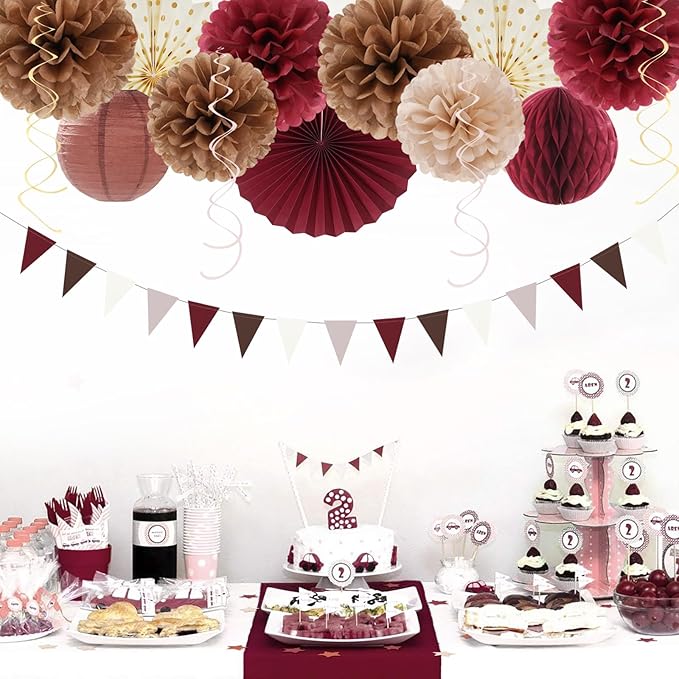Burgundy Brown Beige Boho Party-Decorations - Image 4