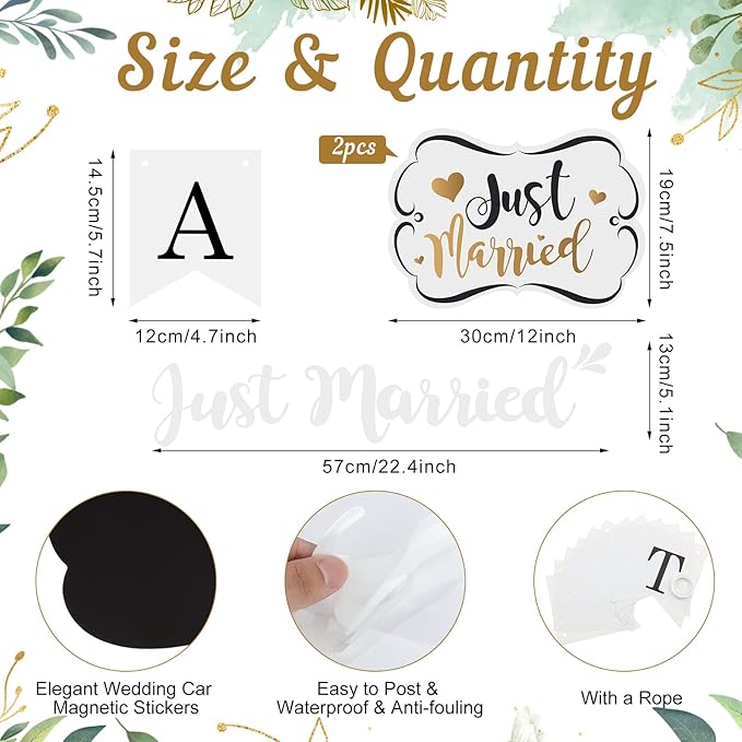 Tallew 4 Sets Just Married Car Decorations Ornate Magnets 12 x 7.5, Wedding Day - Image 7