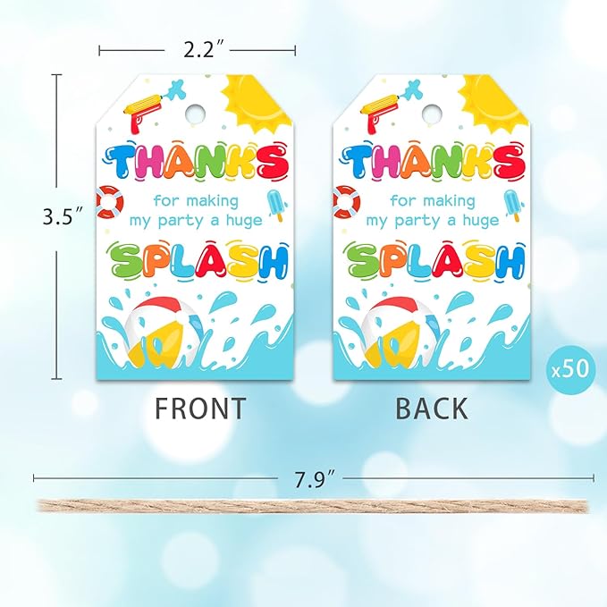 50pcs Pool Party Thank You Tags, Splish Splash Favor Tags - Image 2