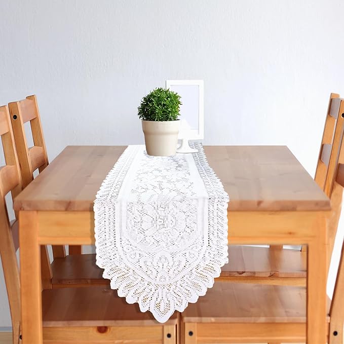 Tinsow 2 Pack Cotton Crochet Lace Rectangular Table Runner Dresser Scarf Doilies - Image 4