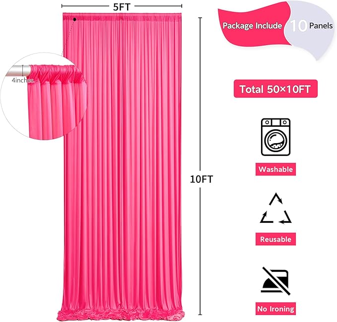50 ft x 10 ft Wrinkle Free Fuchsia Backdrop Curtain - Image 5