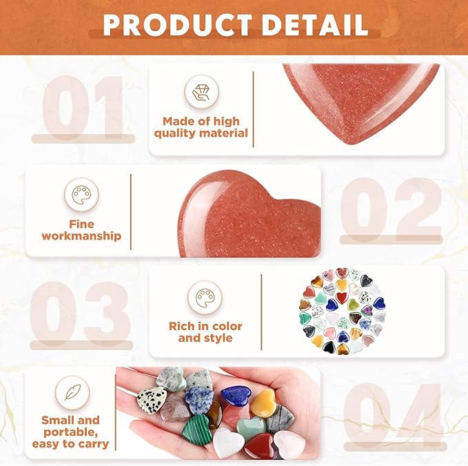 Nuenen 40 Pcs 0.8 Inch Worry Stone Bulk Crystals Heart Shaped Rock Tiny - Image 5