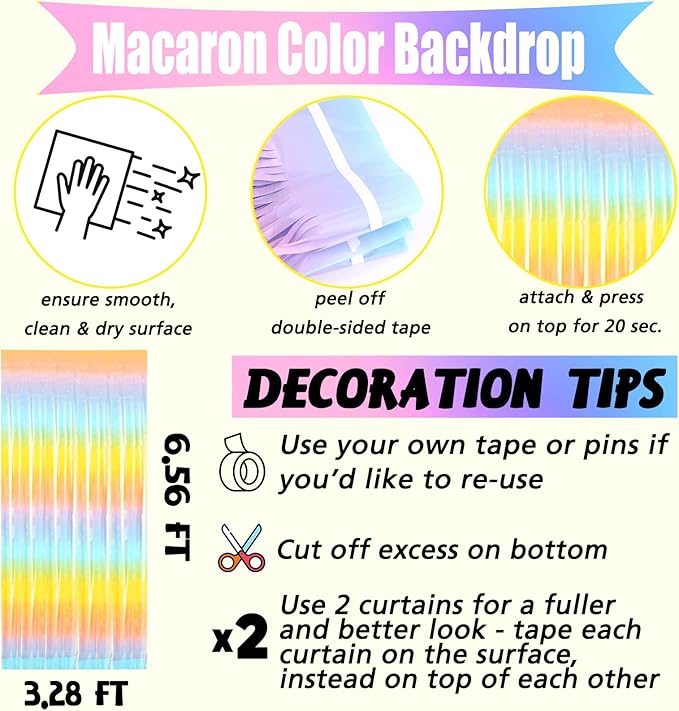 4 Pack Fringe Curtain Backdrop, 3.2Ft x 6.6Ft Rainbow Metallic Tinsel Foil - Image 2