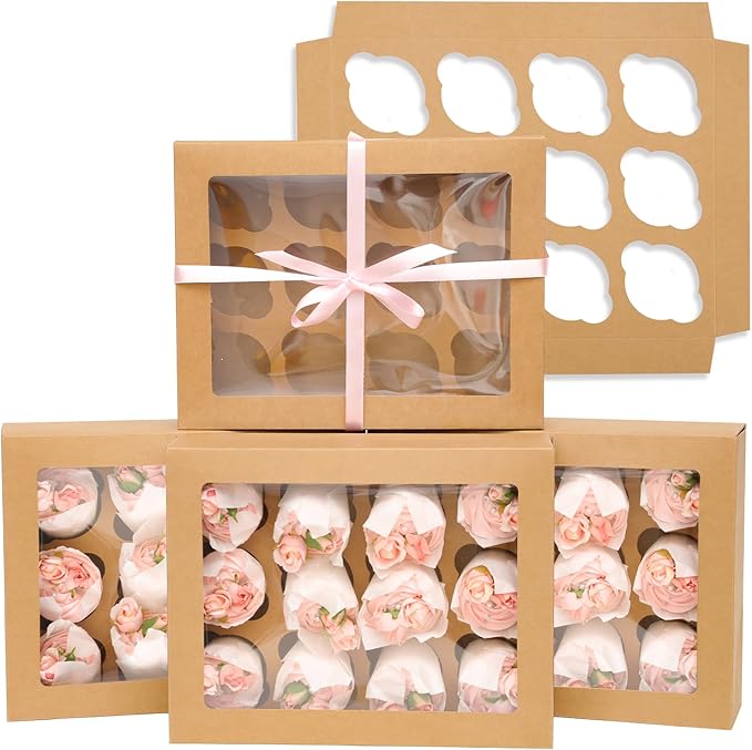 Bakepacker Auto-pop up 12 Cupcake Containers 6-Packs Brown Cupcakes Carrier by Bakepacker
