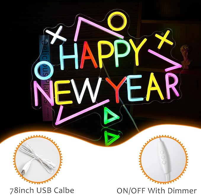 Happy New Year Neon Sign Exquisite And Beautiful New Year LED Light Up Sign - Image 3
