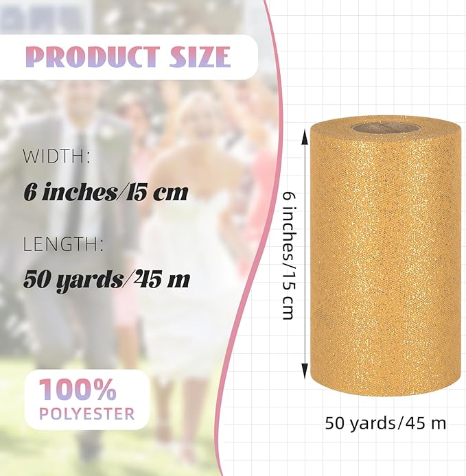 Glitter Tulle Rolls 6” by 50 Yards Sparkle Tulle Fabric Ribbon Sequin Tulle - Image 4