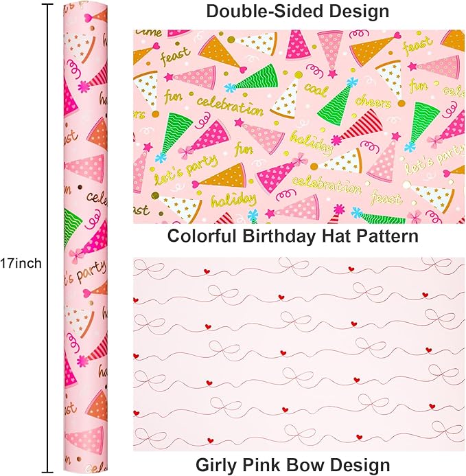 Yarcony Pink Birthday Wrapping Paper - Image 3