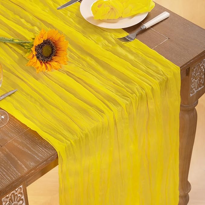 Lemon Yellow Cheesecloth Table Runner Fall Table Runner Boho Gauze 120 Inches - Image 5