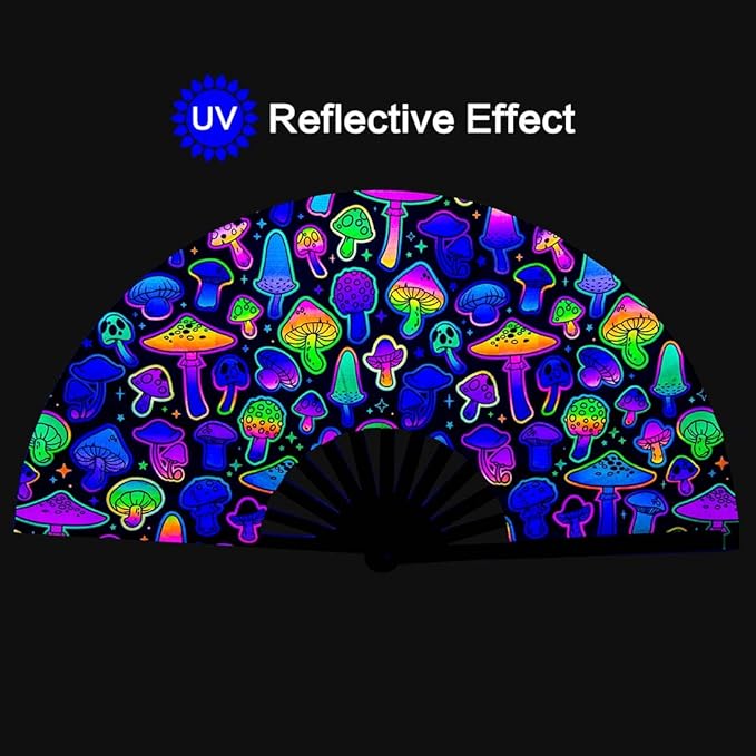 UV Glow Rave Fan, Bamboo Folding Clack Hand Fans Foldable - Image 2