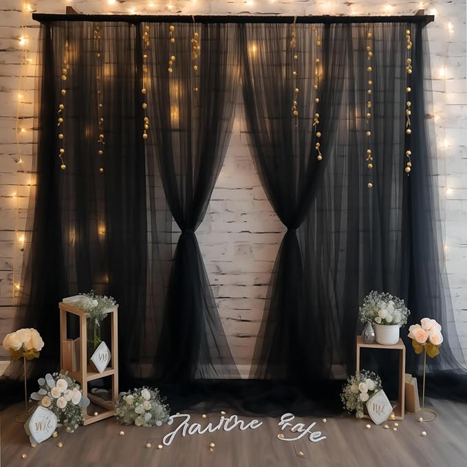 20x10 Black Tulle Backdrop Curtains - Image 7