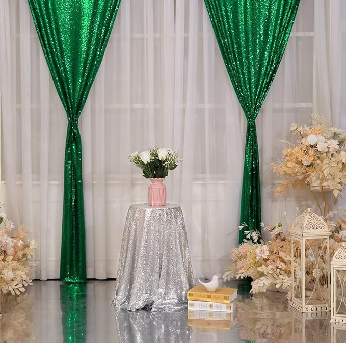 Eternal Beauty Sequin Backdrop Curtains, 2x8 Ft-2 Panels Green Back Drop - Image 8
