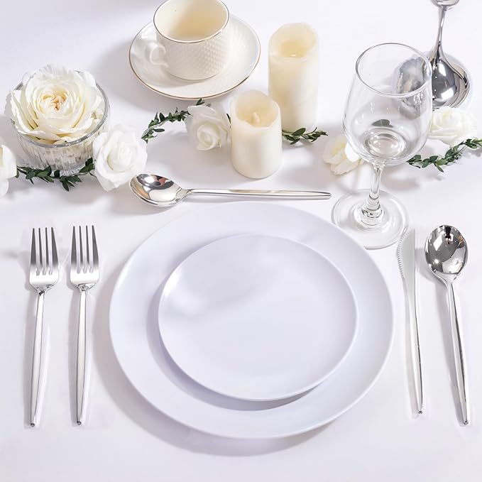 PULOTE 300PCS Silver Plastic Silverware Disposable - Image 4