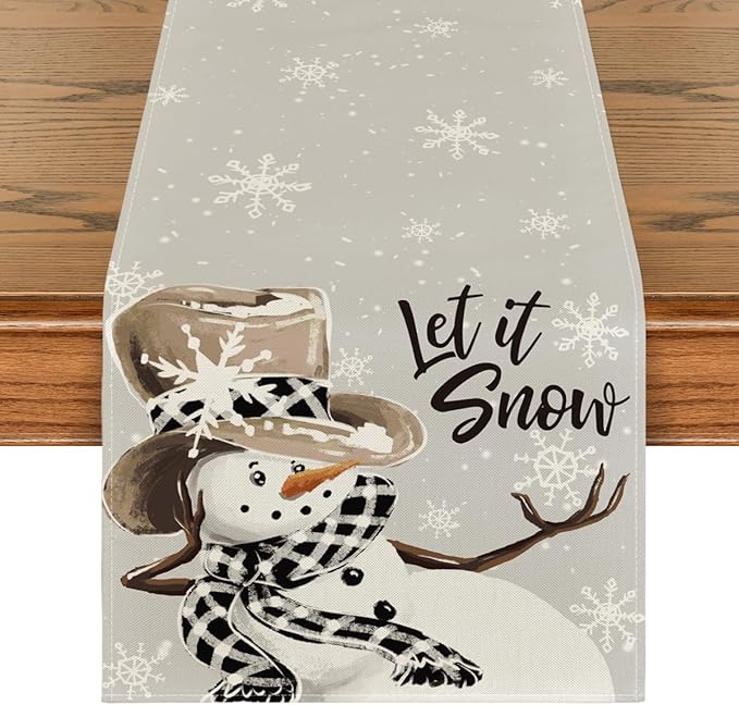 Artoid Mode Grey Snowman Snowflake Let it Snow Winter Table Runner, Seasonal by ArtoidMode