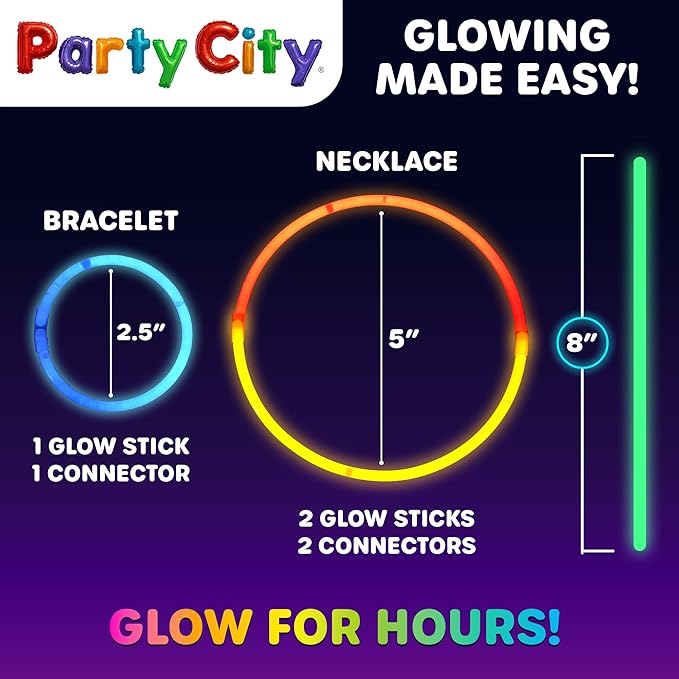 Party City 400 Glow Sticks Bulk Party Pack 8”– Neon Glow in the Dark Party - Image 3