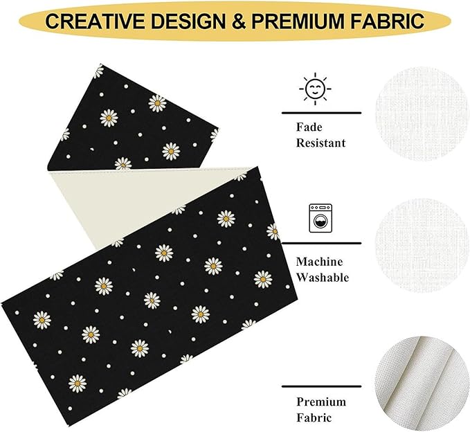 Spring Daisy Table Runner, Farmhouse Seasonal Summer Flower Retro Country Table - Image 4