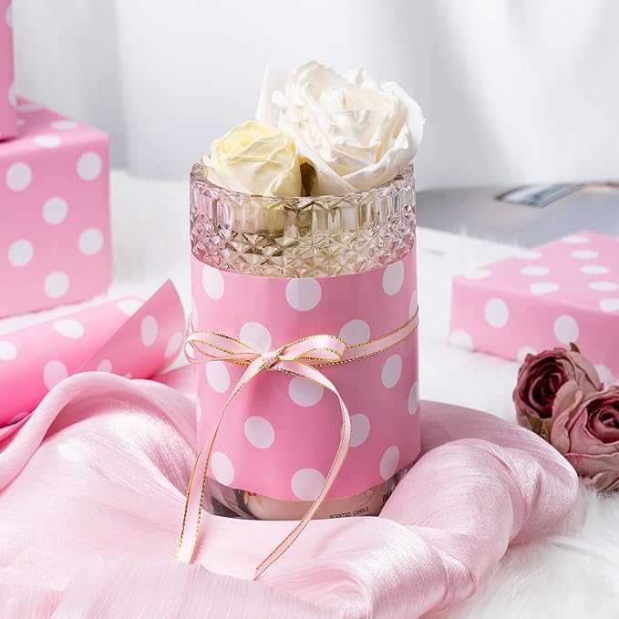 Burymento Pink and White Dots Wrapping Paper, Reversible Pink Gift Wrap - Image 6