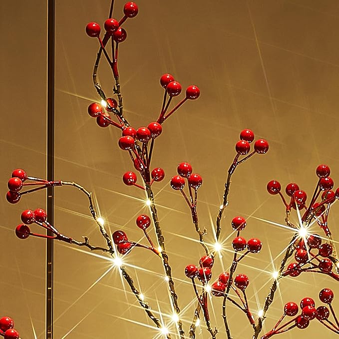 Fudios Lighted Red Berry Branches 80 LED Fairy Lights - Image 2