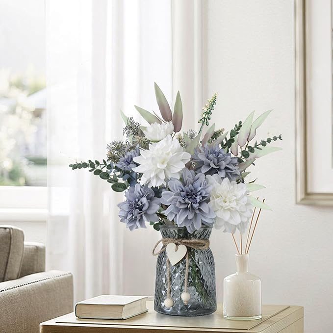 Fake Flowers in Vase, 8 Dahlias, Silk Artificial Flowers in Vase, Centerpiece - Image 7