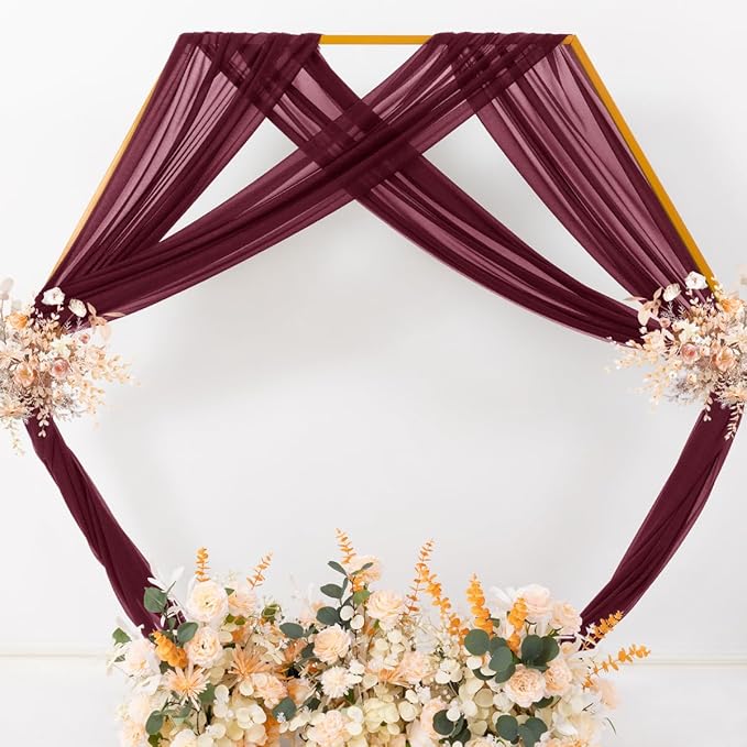 MLMC Burgundy Wedding Arch Draping Fabric 2 Panels 29" x 20 FT Extra Long Gauze - Image 6