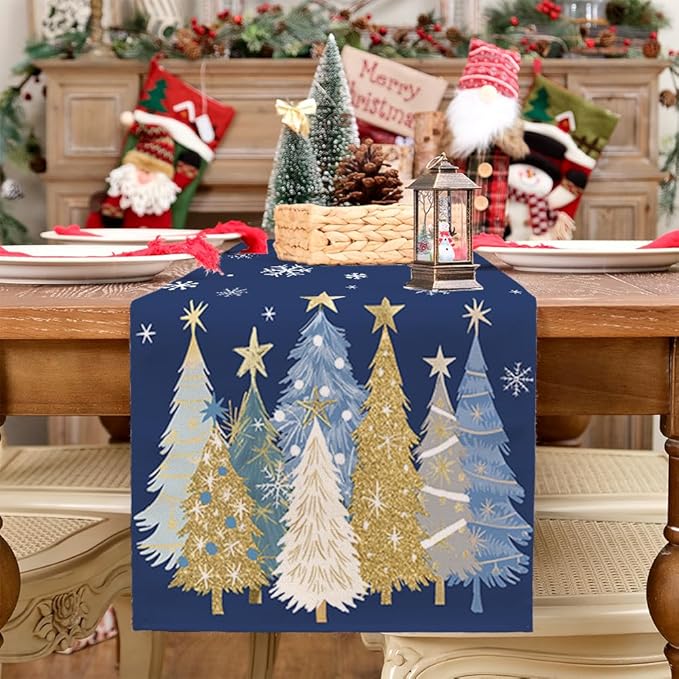 GEEORY Christmas Table Runner 13x120 Inch, Xmas Trees Snowflakes Holiday - Image 7