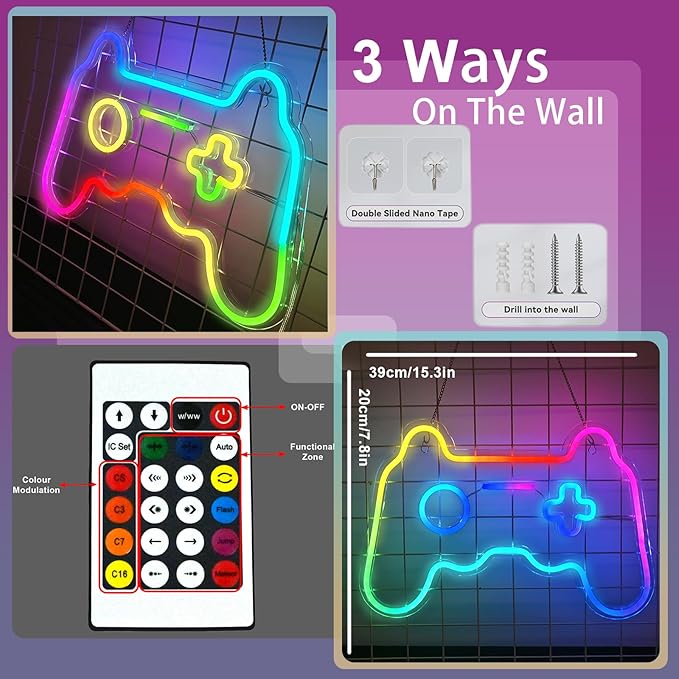 Ineonlife Gamer Neon Sign, Dream Colorful Game Controller Neon Light - Image 6